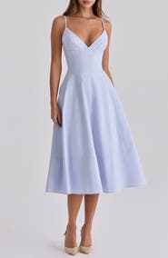 HOUSE OF CB Millie Bluebell Corset Bodice Stretch Cotton Cocktail Dress