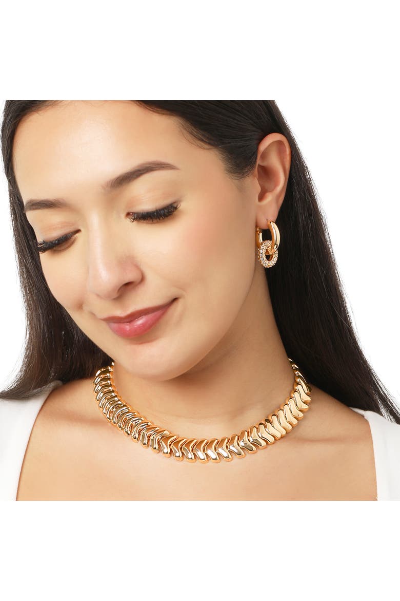 Pavé and Polished Gold-Tone Double Hoop Earrings, Alternate, color, Gold Tone
