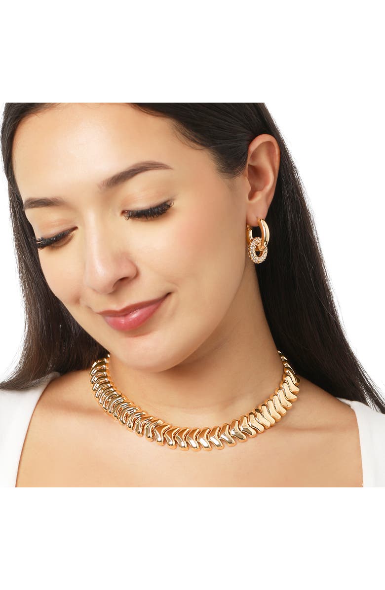 BCBG Pavé and Polished Gold-Tone Double Hoop Earrings, Alternate, color, Gold Tone