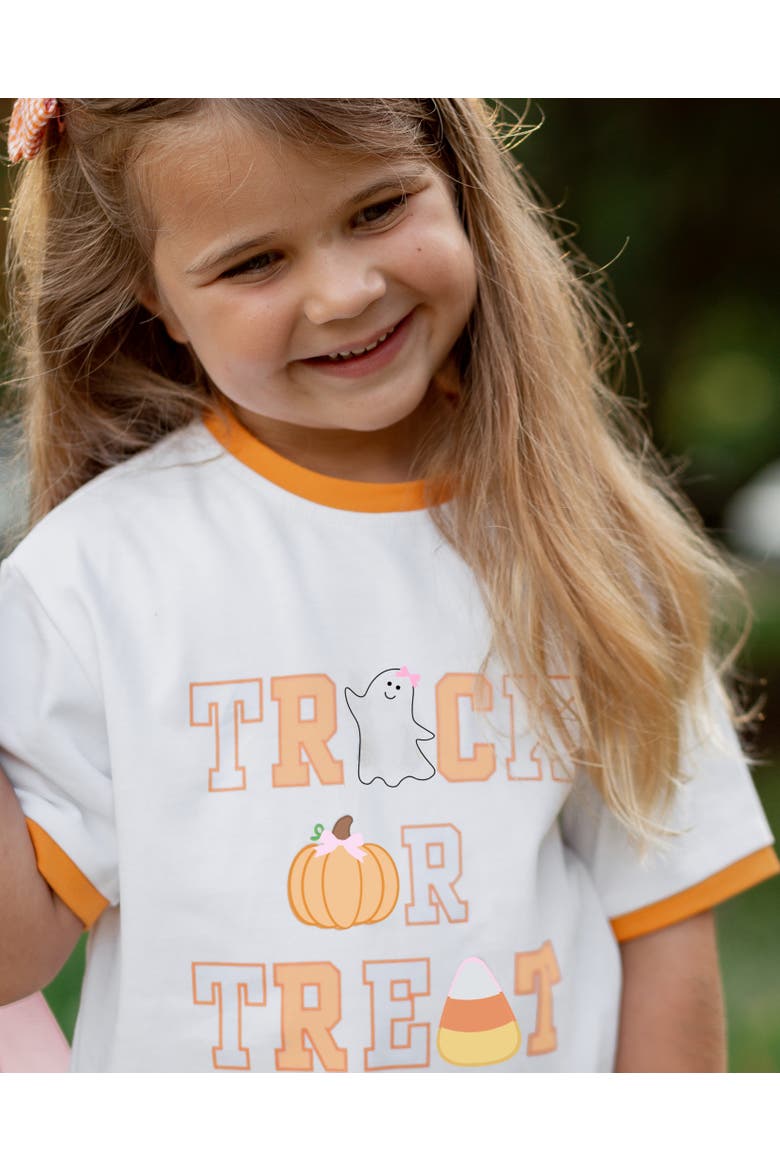Trick-or-Treat Halloween Bow Crewneck T-Shirt, Alternate, color, White/Orange