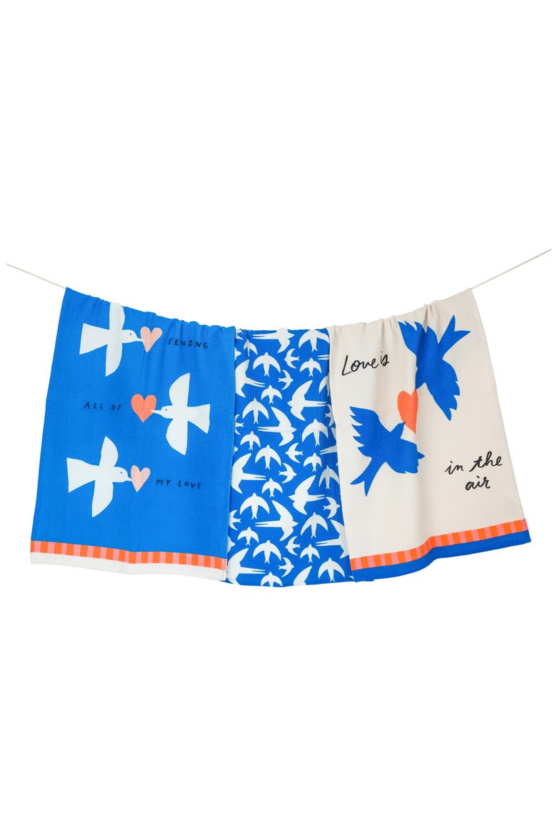 Love Is In The Air Set of 3 Kitchen Towels, Main, color, ROYAL BLUE/ CORAL OR