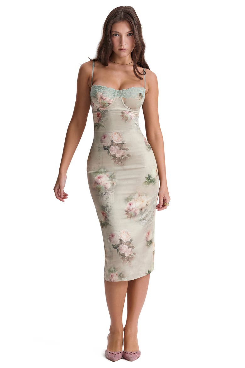 Floral Lace Trim Underwire Cocktail Dress, Alternate, color, VINTAGE