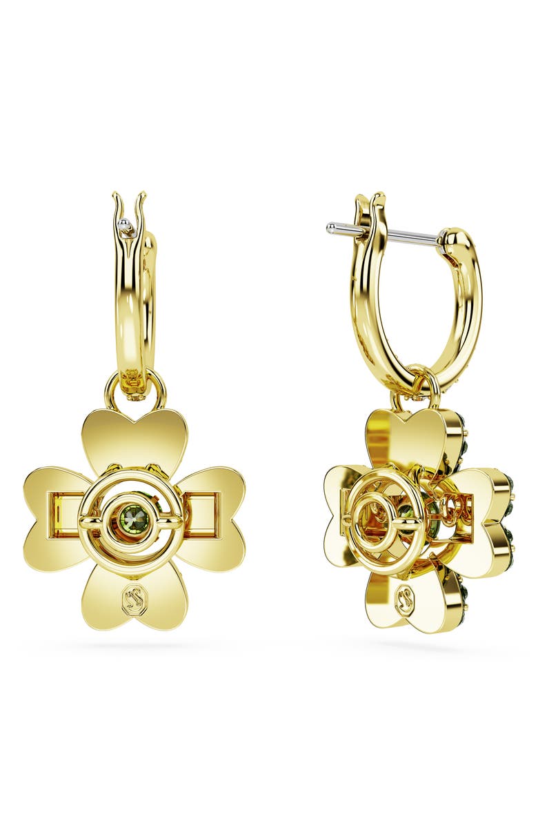 Swarovski Idyllia Crystal Pavé Clover Pendant Huggie Hoop Earrings, Alternate, color, Green
