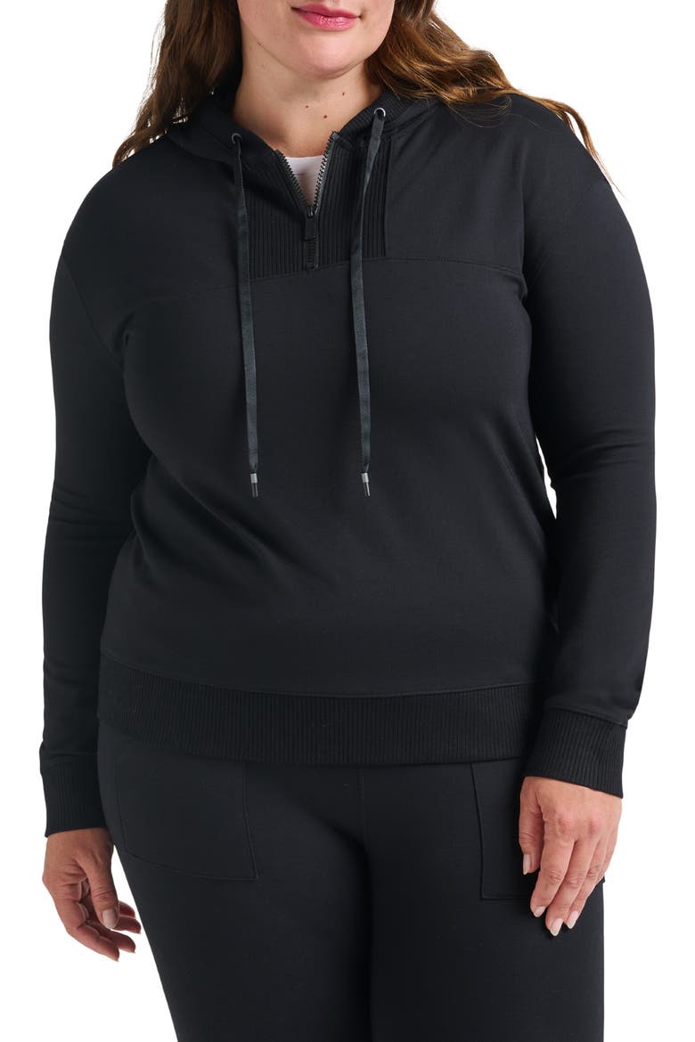 Friday Ponte Half Zip Hoodie, Alternate, color, BLACK