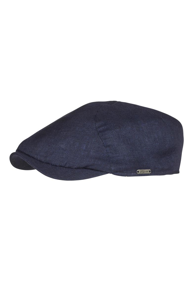 Wigens Men's Hopsack Linen Slim Newsboy Cap, Main, color, Navy