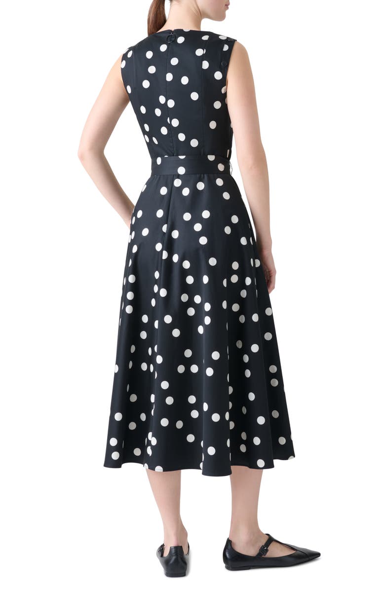 Akris punto Polka Dot Sleeveless Belted Midi Dress, Alternate, color, Black-Cream