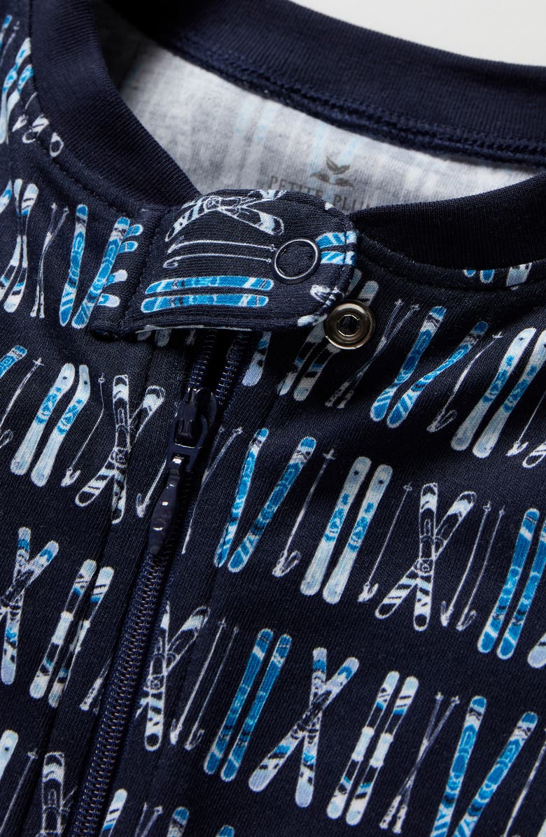 Petite Plume Print Pima Cotton Fitted One-Piece Pajamas, Alternate, color, Navy