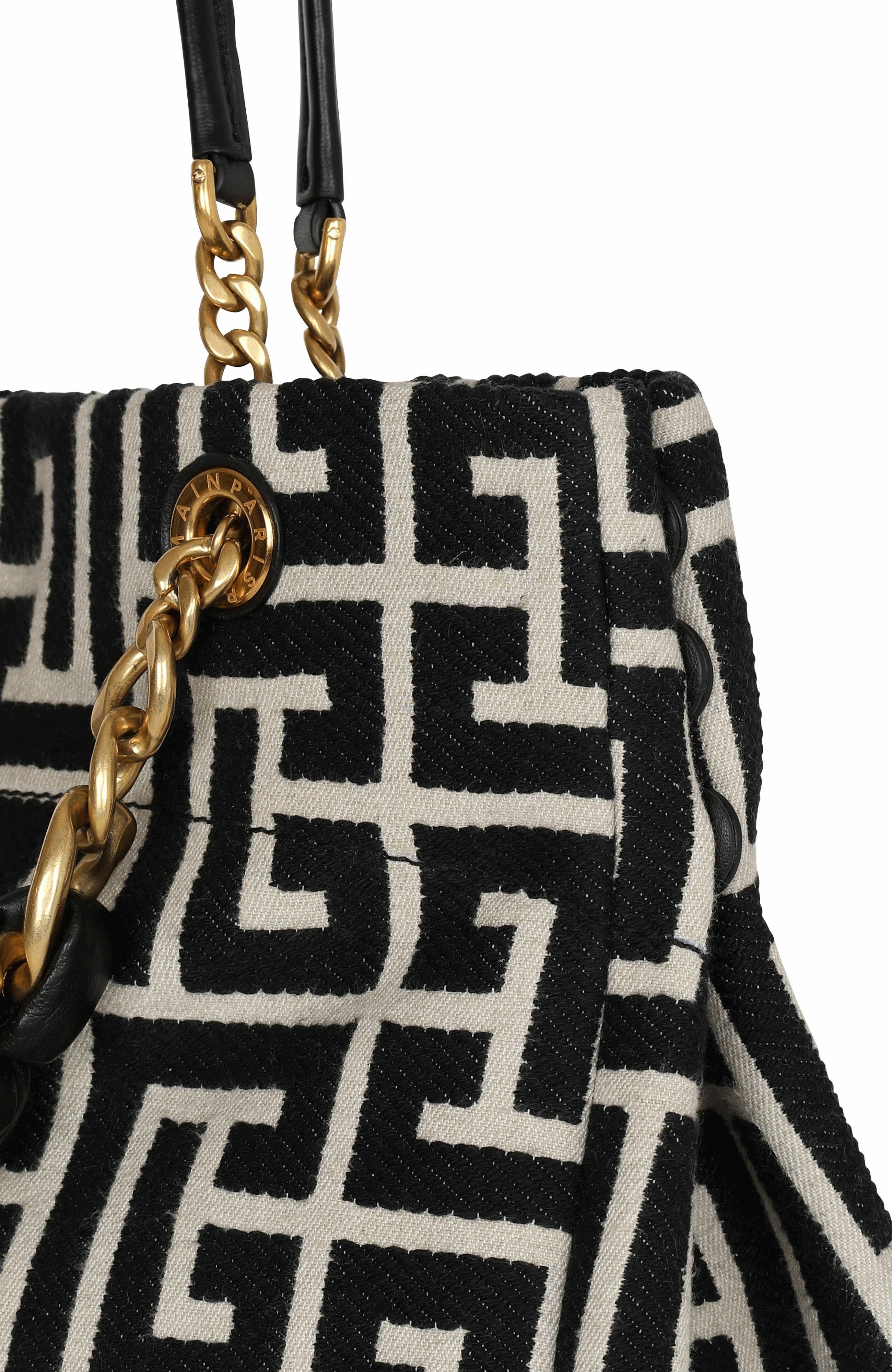 Balmain 1945 Soft Pb-Monogrammed Jacquard Canvas Tote Bag, Alternate, color, 