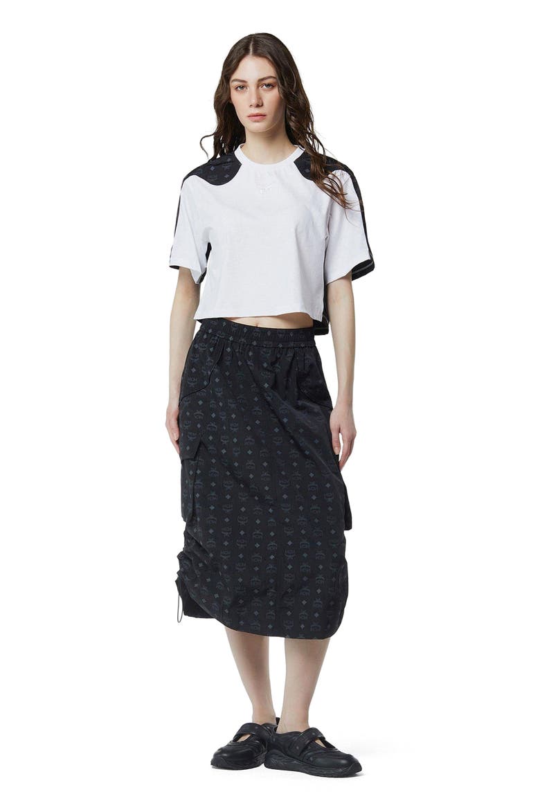 Monogram Midi Skirt in Recycled Nylon, Main, color, Black