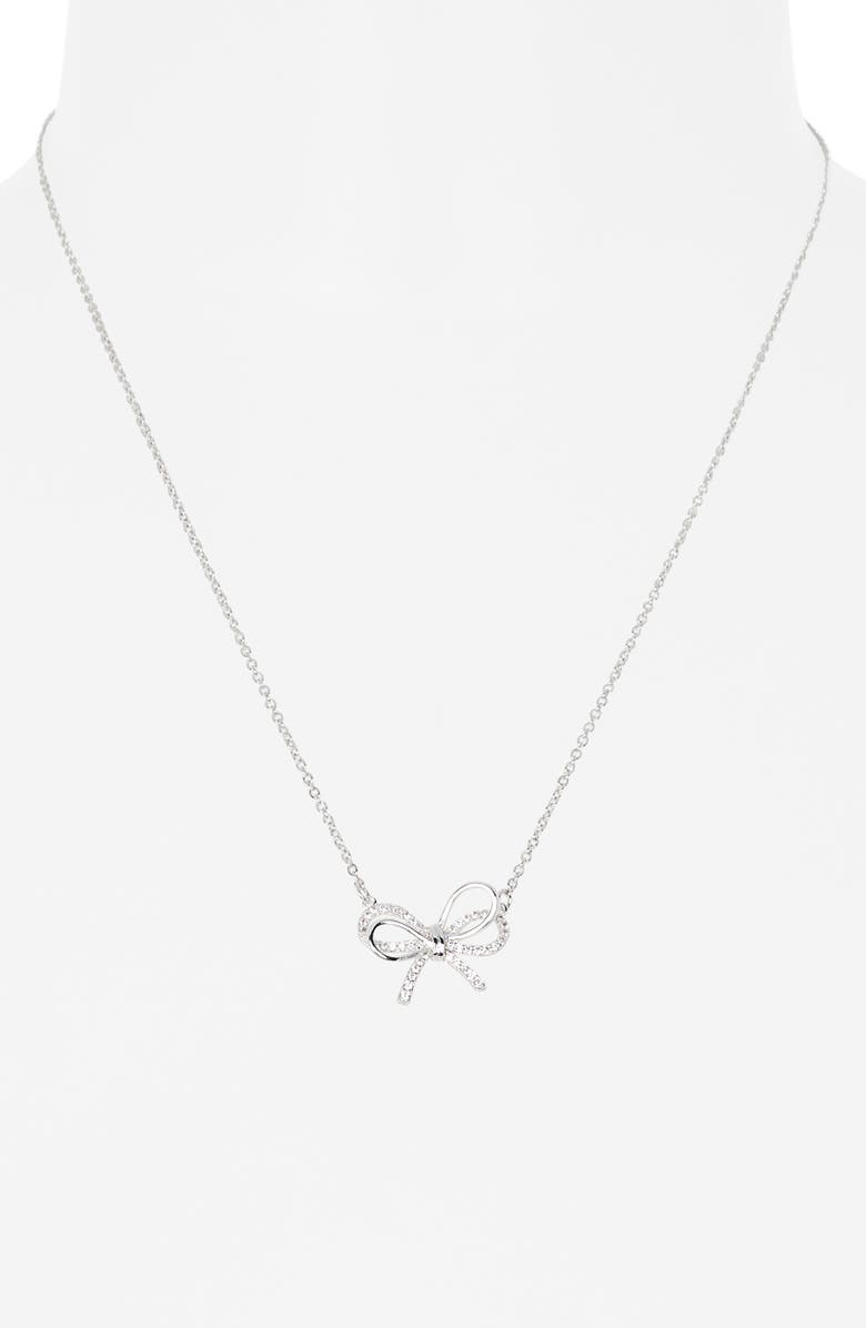 NORDSTROM RACK Cubic Zirconia Bow Pendant Necklace, Alternate, color, Clear- Silver
