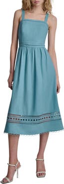 DKNY Eyelet Embroidery Linen Blend A-Line Dress
