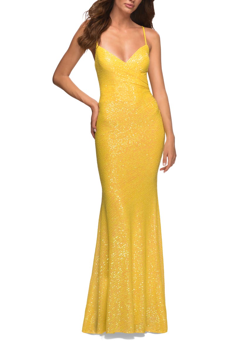 Sequin Long Prom Dress in Vibrant Bright Colors, Alternate, color, Yellow