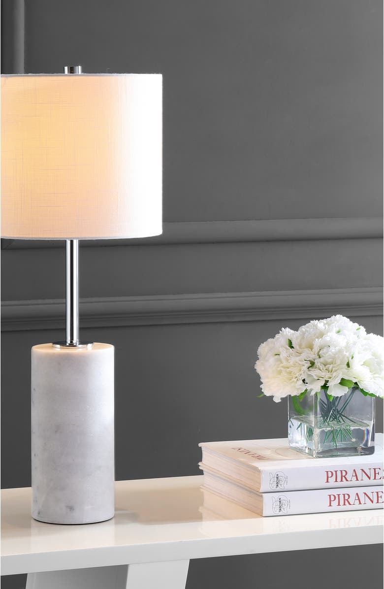 JONATHAN Y Aksel 25.5" Marble LED Table Lamp, White/Chrome, Alternate, color,