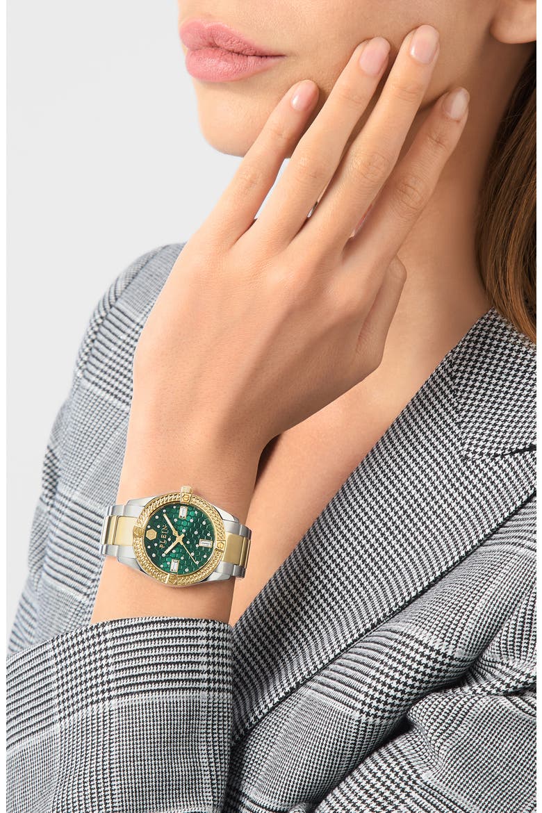 Icon Chain Bracelet Watch, 36mm, Alternate, color, GREEN TWO TONE