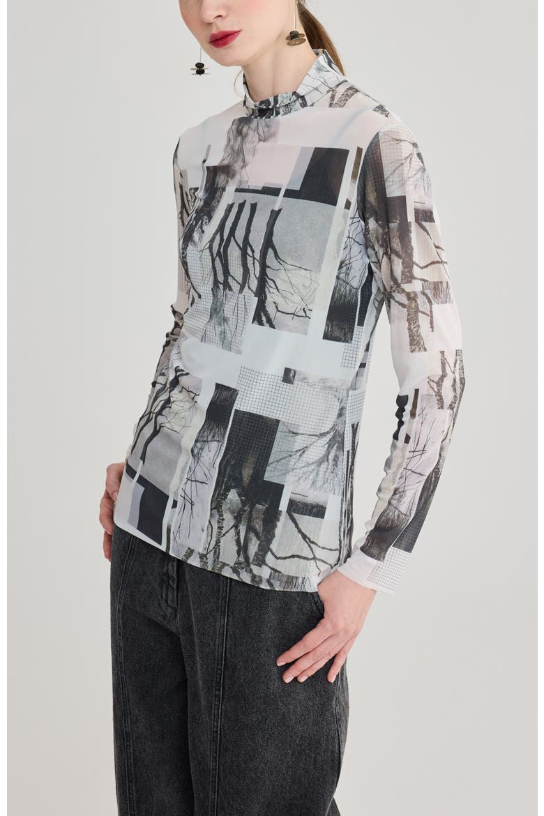 Sienna Printed Mockneck Top, Alternate, color, Black Print