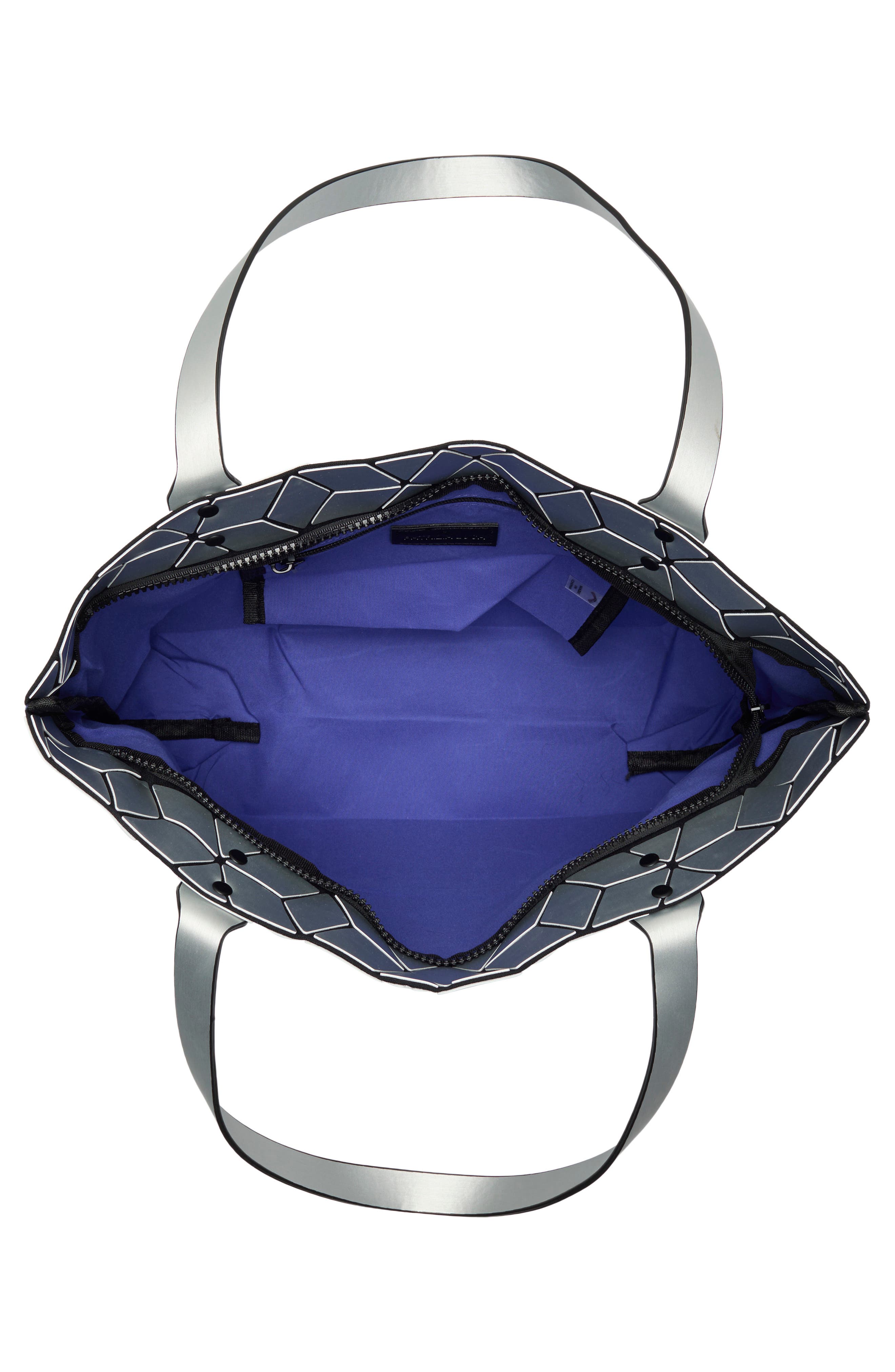 Two Tone Geo Faux Leather Tote, Alternate, color, M.SILVER/ S.SILVER