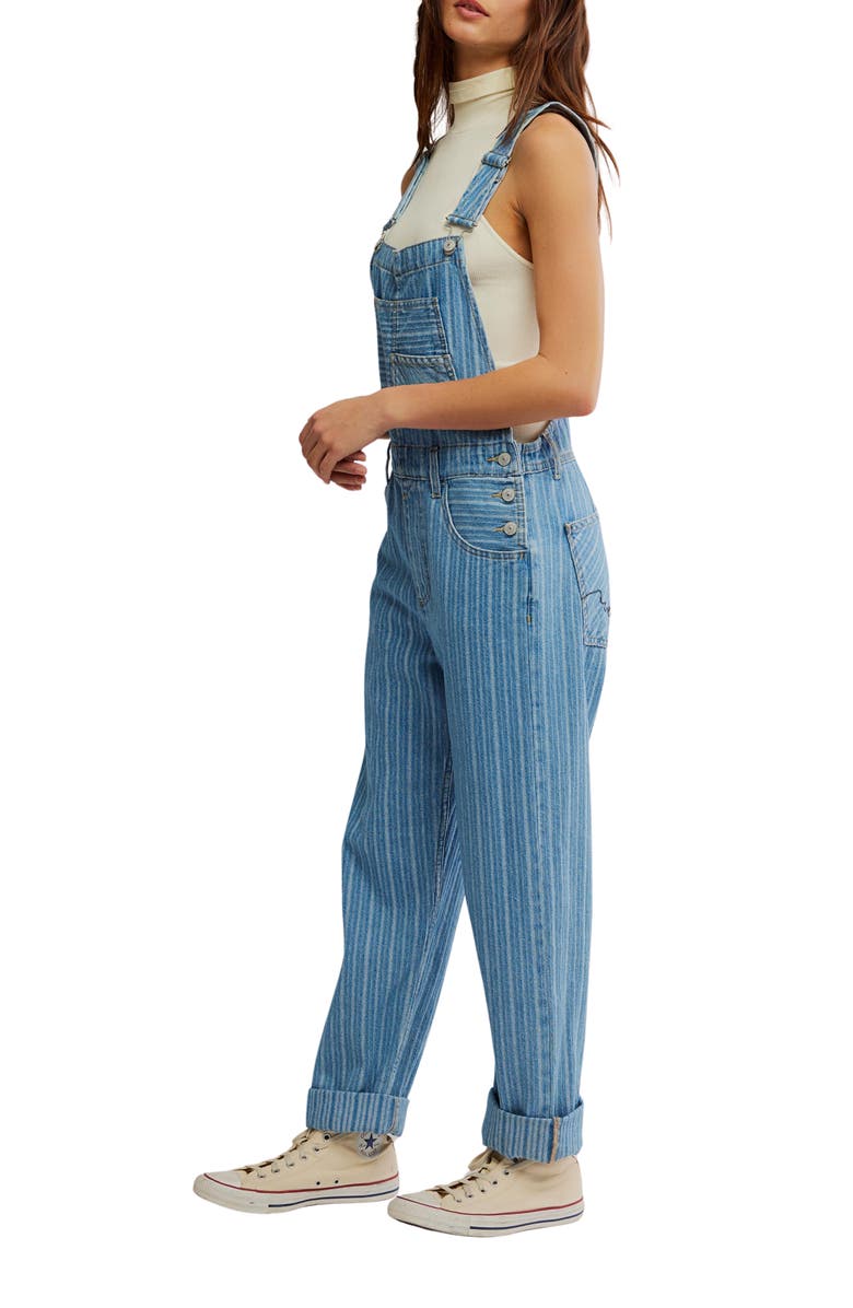 Free People Ziggy Stripe Denim Overalls, Alternate, color,