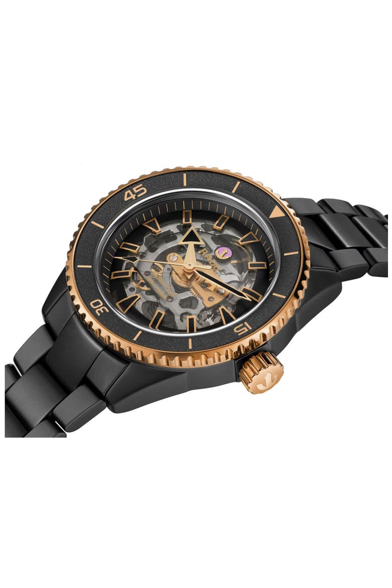 Captain Cook High Tech Ceramic Skeleton Bracelet Watch, 43mm, Alternate, color, BLACK