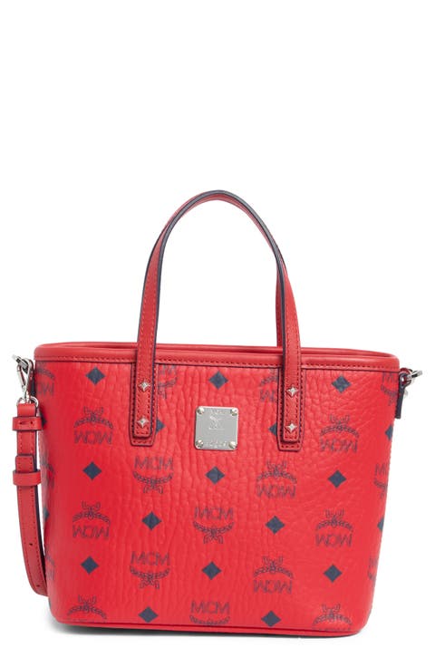 MCM ロゴ　ブラウス　レッド　赤 MCM Calfskin Visetos Monogram Millie Color Block Crossbody