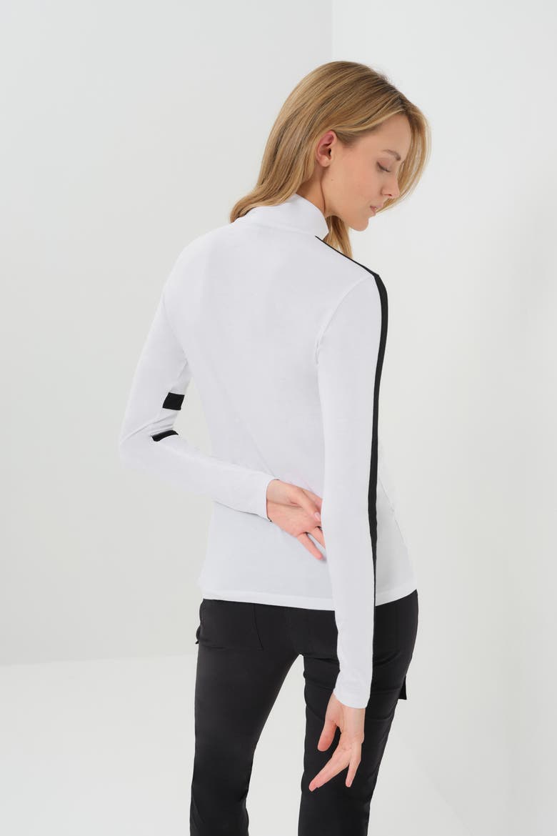 Stacey Sport Striped Zip-Up Top, Alternate, color, White/Black