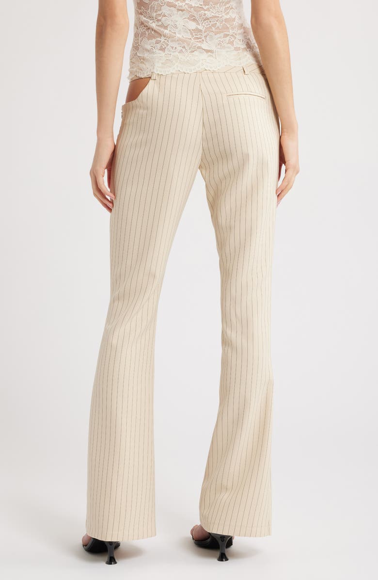 LIONESS Yves Pinstripe Cutout Belted Flare Pants, Alternate, color, Cream Pinstripe