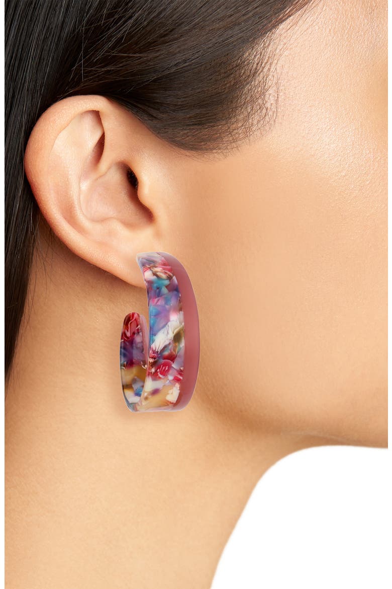Set of 2 Resin Hoop Earrings, Alternate, color, IVORY-MULTI