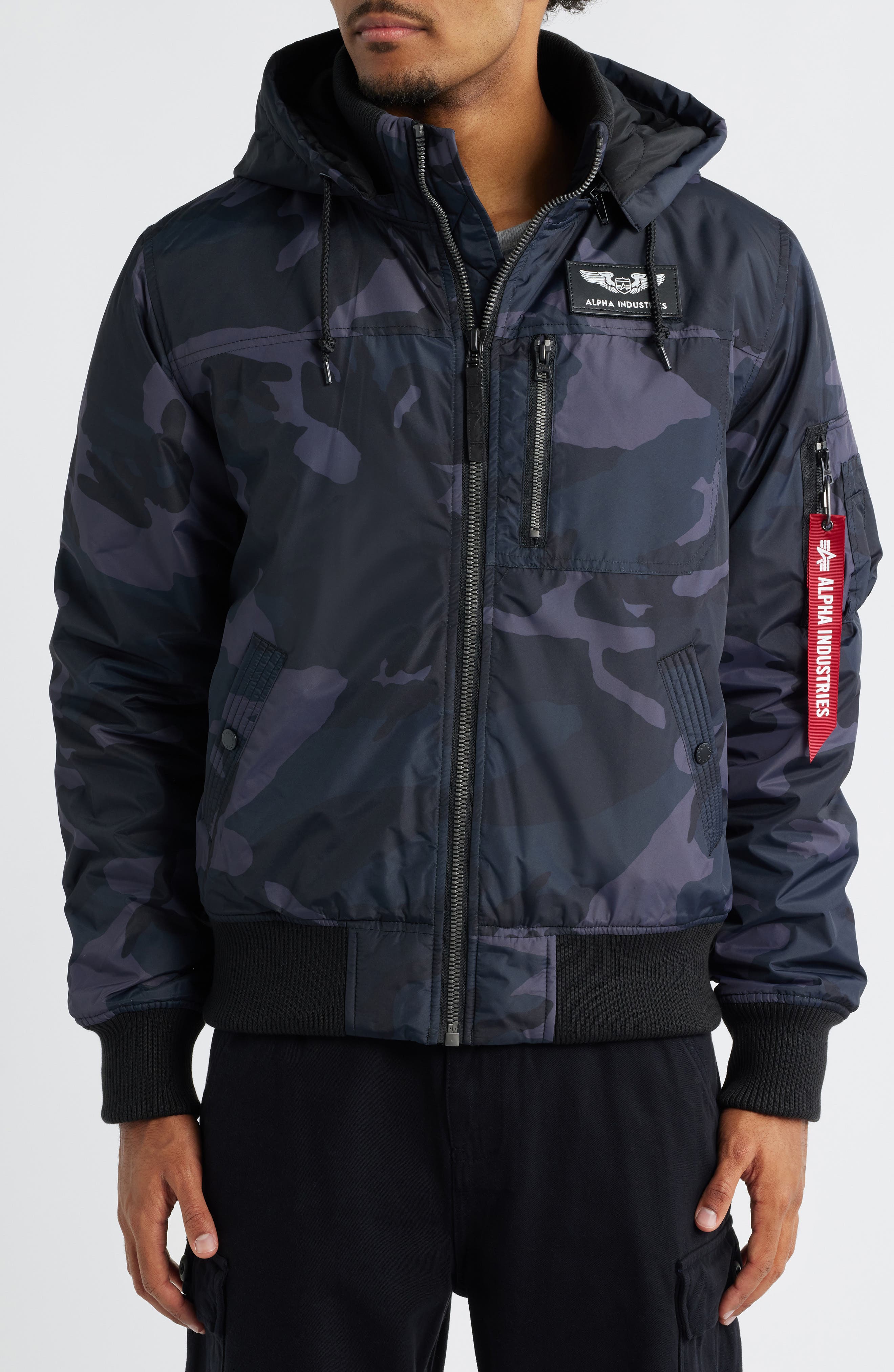 2way ALPHA INDUSTRIES MA-1 フーデッドリブジャケット Alpha Industries Hooded Rib Flight Jacket (Men) | Nordstrom