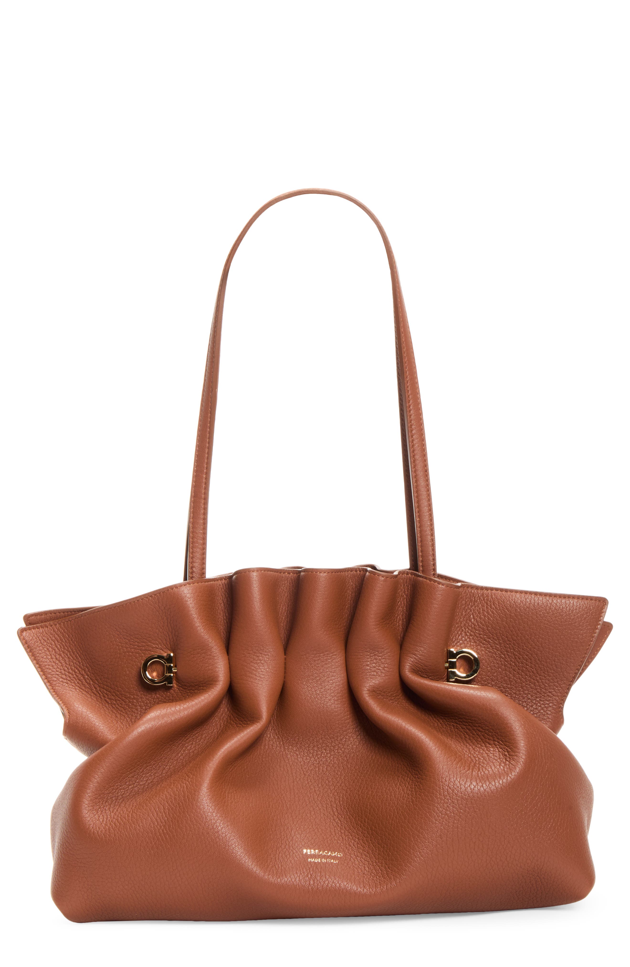 Soft Medium Leather Shoulder Bag, Main, color, NEW COGNAC