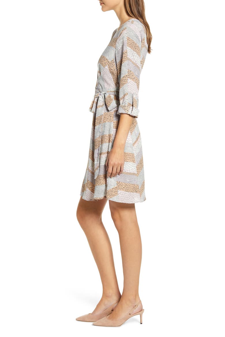 Print Long Sleeve Roll-Tab Faux Wrap Dress, Alternate, color, SNAKE PRINT