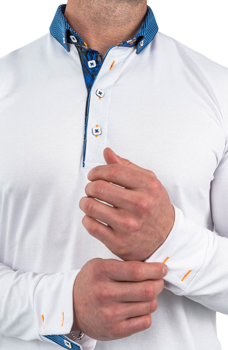 Maceoo Newton Brilliant Long Sleeve Cotton Polo, Alternate, color, White
