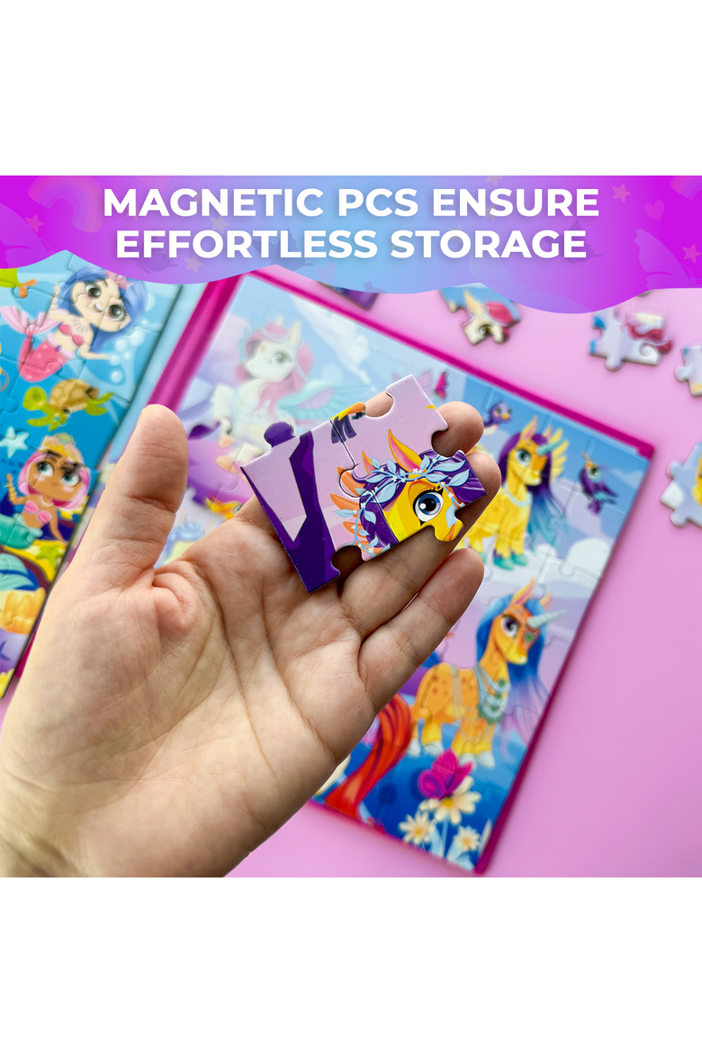Magnetic Jigsaw Puzzle Set - 2x48 Piece, Alternate, color, Unicorns & Mermaid