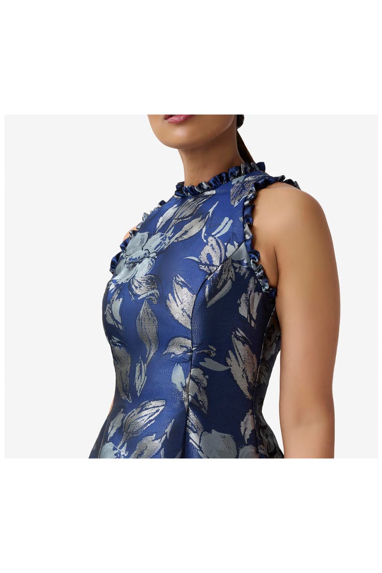 Ruffle Jacquard High-Low Cocktail Dress, Alternate, color, ROYAL/ DUSTY BLUE