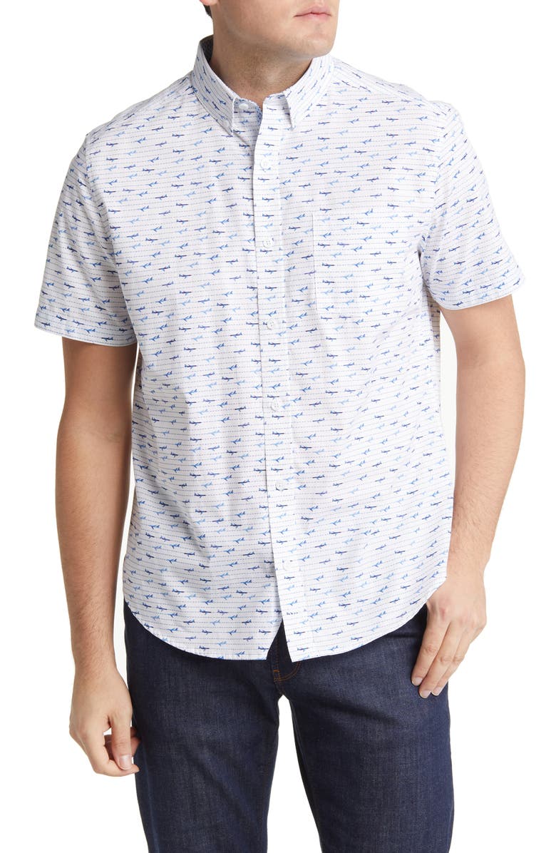 Johnston & Murphy Airplane Print Short Sleeve Button-Down Shirt, Main, color,