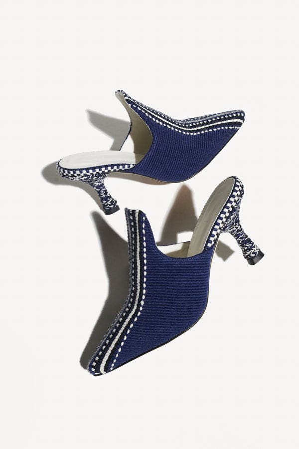 Amambaih Mencia Heel Fabric Mules, Alternate, color, Night