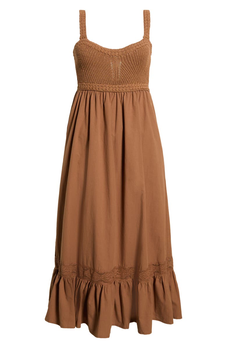 ASTR the Label Jacquelin Mixed Media Back Cutout Midi Dress, Alternate, color, Camel