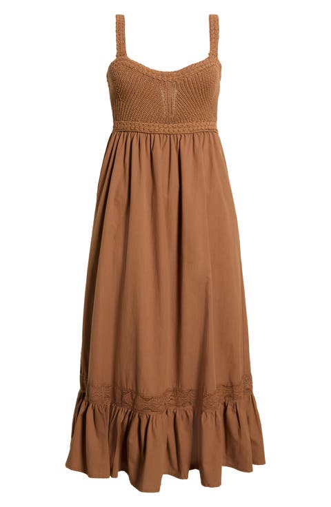Jacquelin Mixed Media Back Cutout Midi Dress