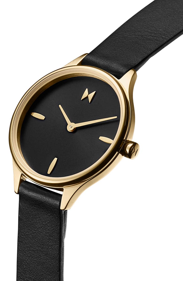 MVMT Reina Leather Strap Watch, 30mm, Alternate, color, Black