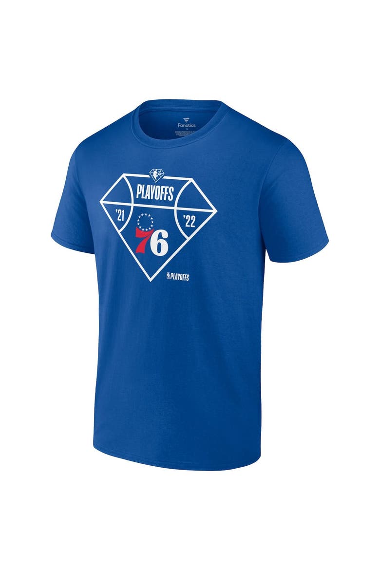 Men's Fanatics Branded Royal Philadelphia 76ers 2022 NBA Playoffs Diamond Tip Off T-Shirt, Alternate, color, Royal
