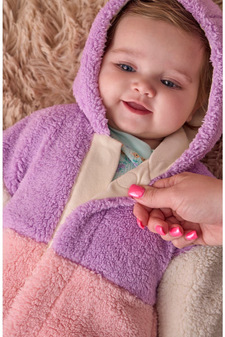 Kids' Colorblock Faux Shearling Bunting, Alternate, color, PINK MULTI