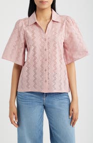 Bobeau Eyelet Embroidered Button-Up Shirt