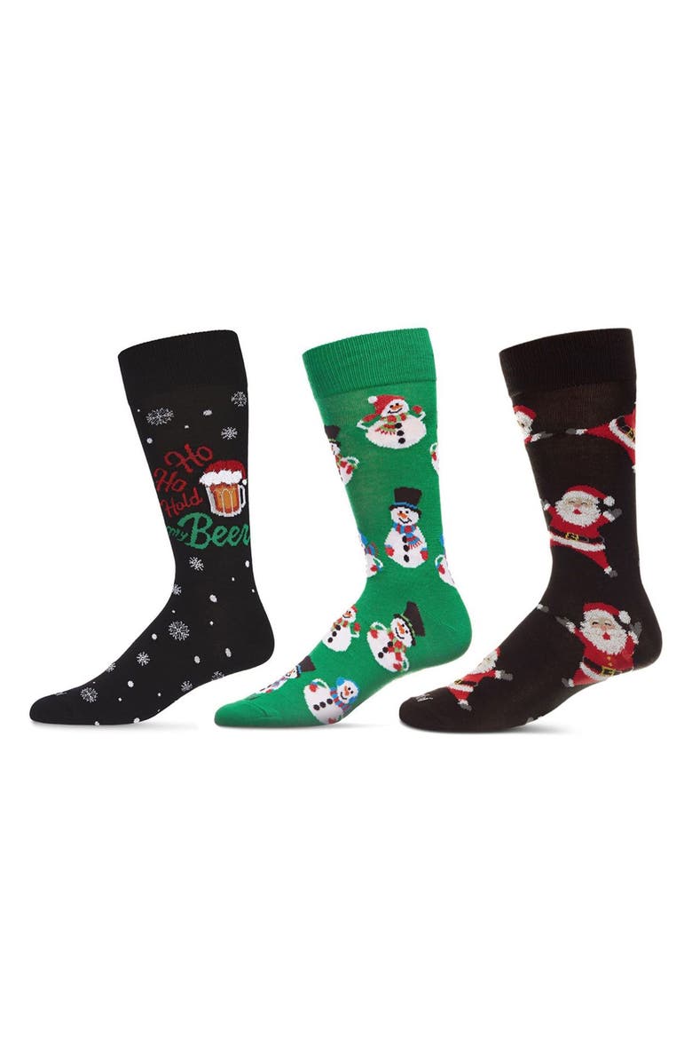 MeMoi Assorted 3-Pack Christmas Crew Socks, Alternate, color, Black/ Black
