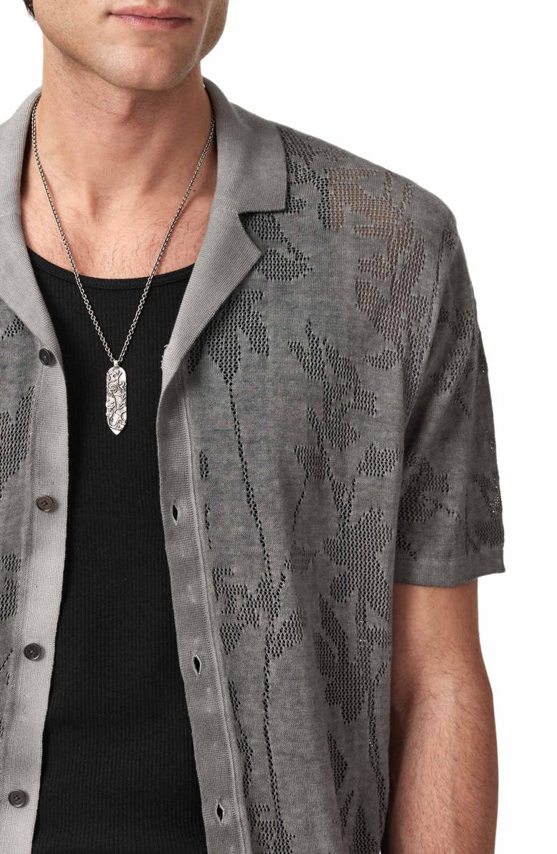 John Varvatos Miguel Pointelle Knit Camp Shirt, Alternate, color, Flagstone Grey