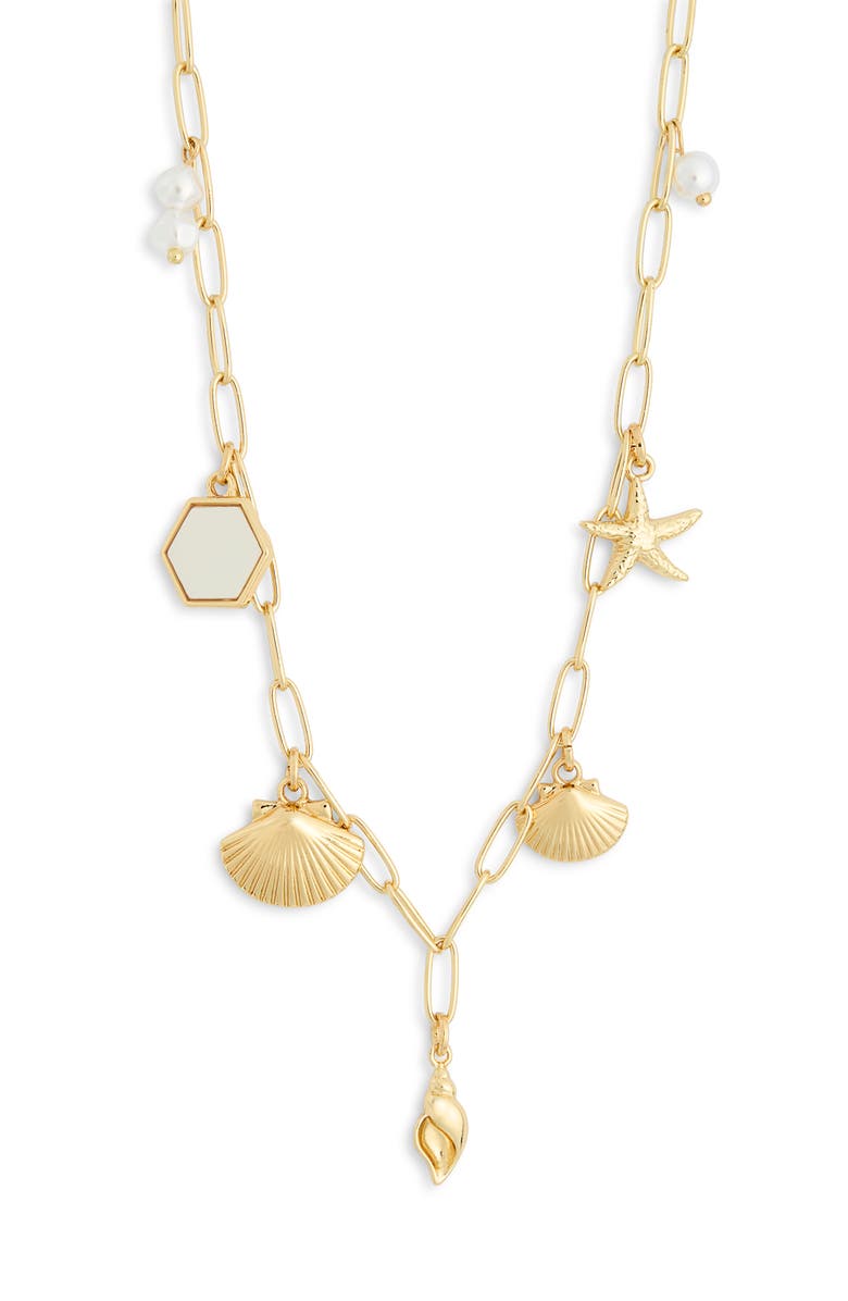 Leith The World Is Your Oyster Sealife Shell Charm Necklace, Alternate, color, White- Gold