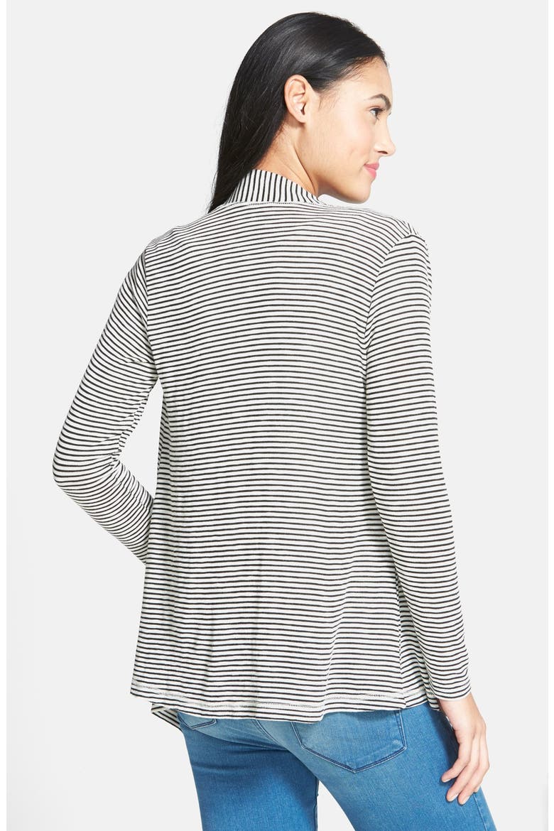 Drape Front Stripe Cardigan, Alternate, color, BLACK