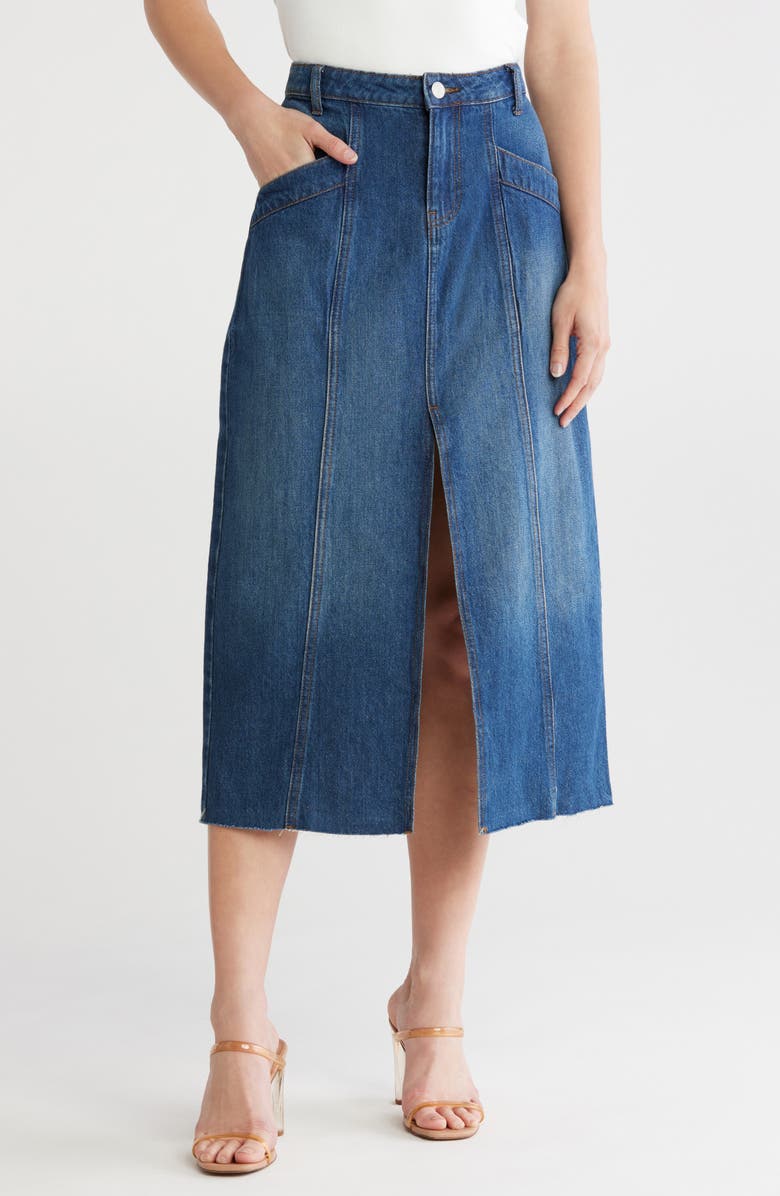 Noisy may Sanja High Waist Front Slit Denim Skirt, Main, color, 