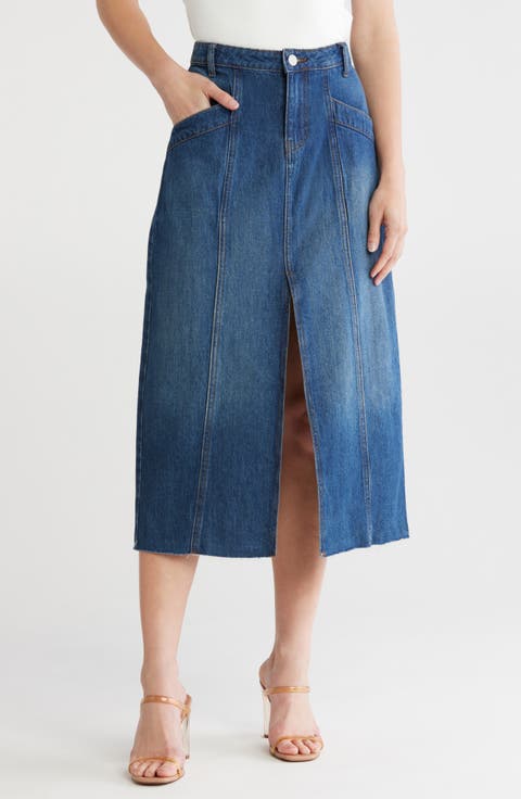 Sanja High Waist Front Slit Denim Skirt
