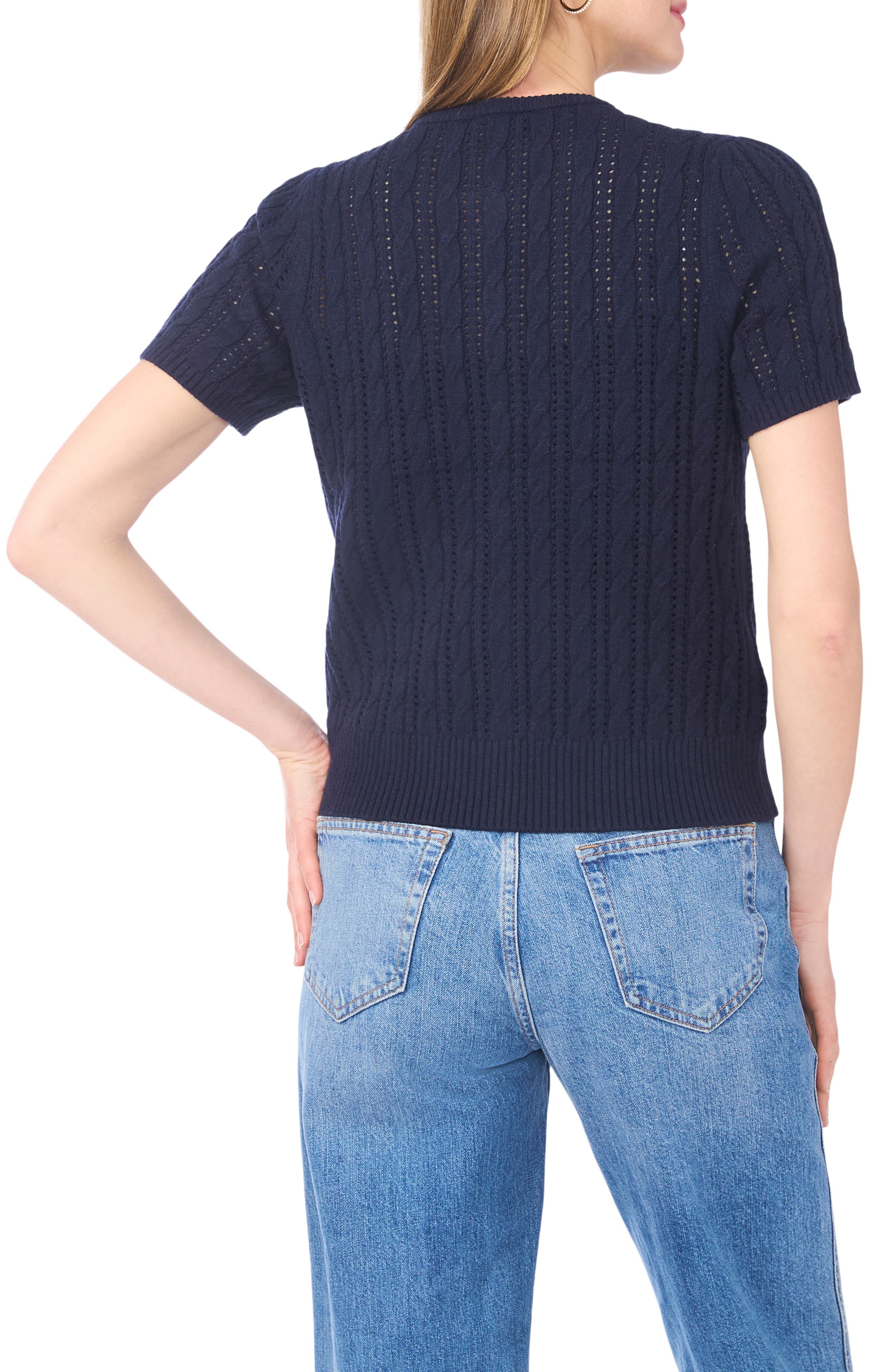 Short Sleeve Pointelle Knit Sweater - image 4