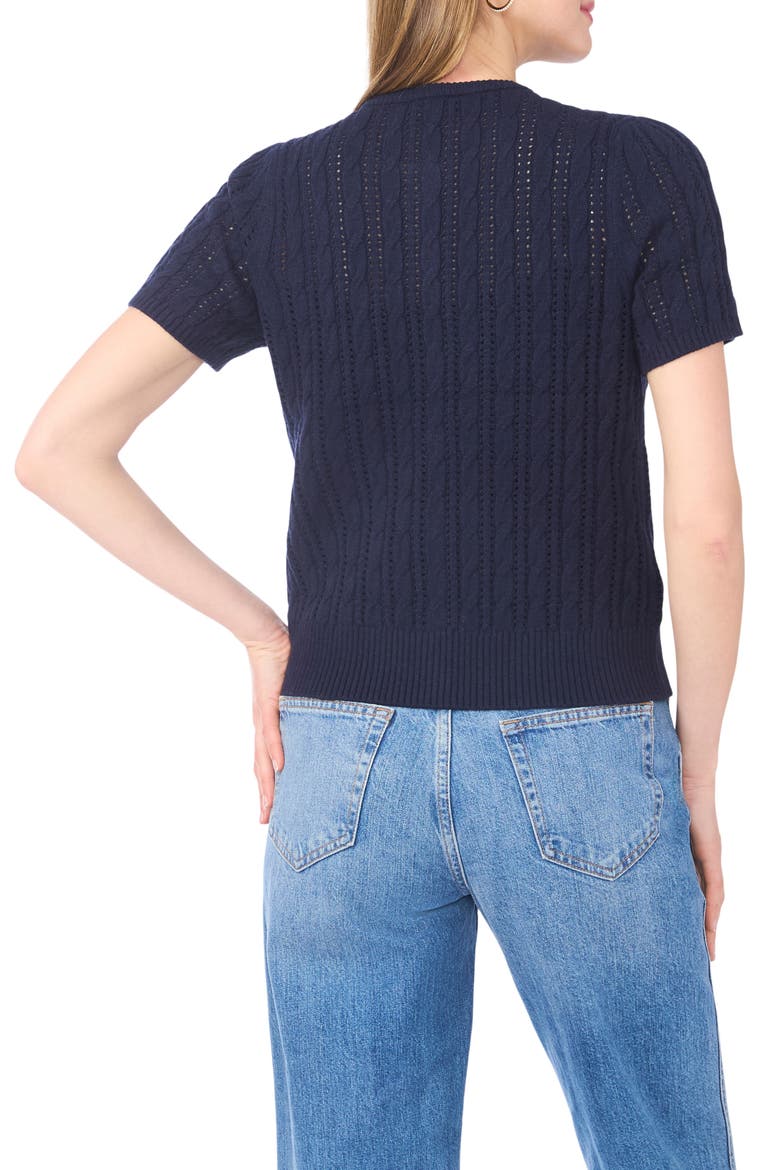 Short Sleeve Pointelle Knit Sweater, Alternate, color, CLASSIC NAVY