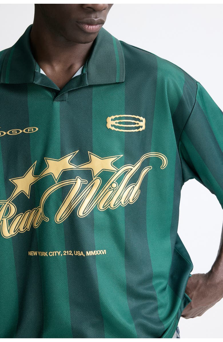 H&M Loose Fit Football Shirt, Alternate, color, Dark Green/Run Wild