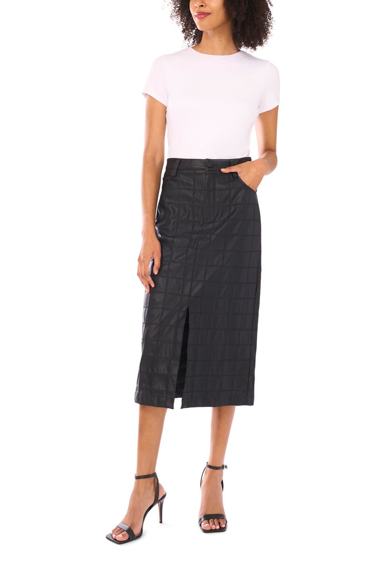 Windowpane Textured Faux Leather Skirt, Alternate, color, RICH BLACK